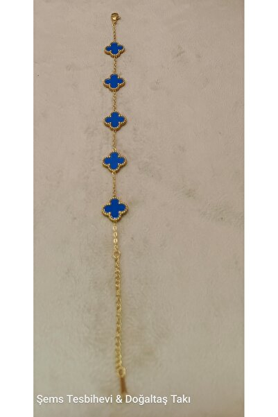 Şems Tesbihevi & Doğaltaş Takı Kadın Gold Renk 5'li Lacivert Yonca Çelik Bile...