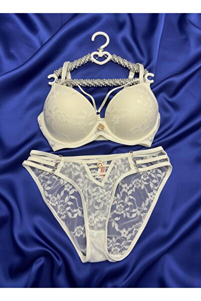 victoria kiss Lace Detailed Silicone String Bra Set-Lingerie Set