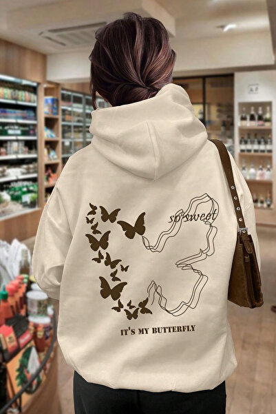 EFFRENATU Butterfly Printed Hooded Sweatshirt Hoodie