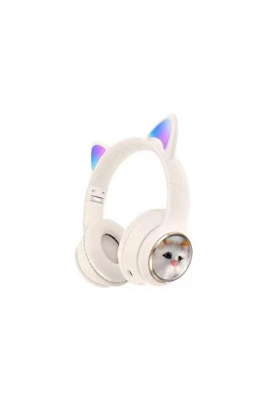 Boğazören Kafa Üstü Beyaz iphone samsung uyumlu Kedi Desenli kablosuz kulak ü...