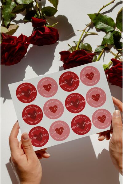WALLHUMAN Sevgililer Günü Teşekkür Etiketi – 4 cm Yuvarlak Sticker | 24 Adet ...