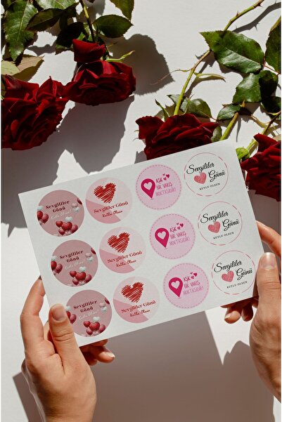 WALLHUMAN Sevgililer Günü Sticker Seti – 4 cm Yuvarlak Etiket | 24 Adet | Aşk...