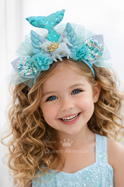 QUEEN AKSESUAR Prințesă Fată Copil Coroană de unicorn cu sclipici, cu coadă d...