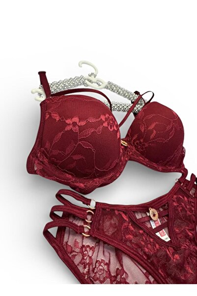victoria kiss Lace Detailed Silicone String Bra Set-Lingerie Set