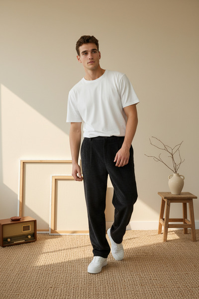 A&O Style Men's Baggy Pleated Velvet Trousers