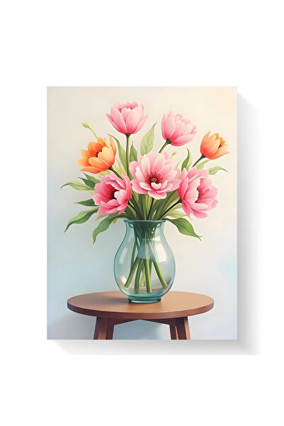Printees Painting - Glass vase with flowers - Canvas on frame