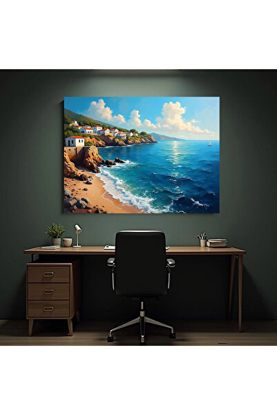 Printees Tablou - Plajă lângă sat - Canvas pe șasiu