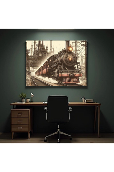 Printees Tablou - Ilustrație cu un tren pe aburi - Canvas pe șasiu