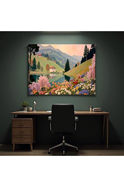 Printees Tablou - Căsuța de peste lac - Canvas pe șasiu