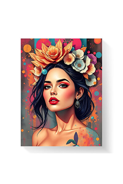 Printees Painting - Portrait with flowers on the head - Canvas on frame