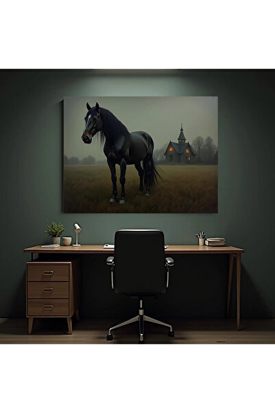 Printees Painting - Black Horse - Canvas on frame