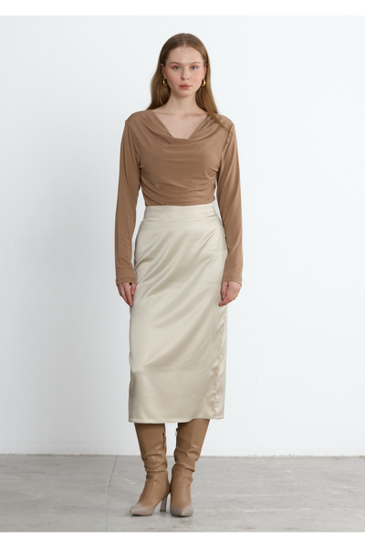 LADYA COLLECTION Καραμέλ Ελίρα Ντραπέ Μπλούζα