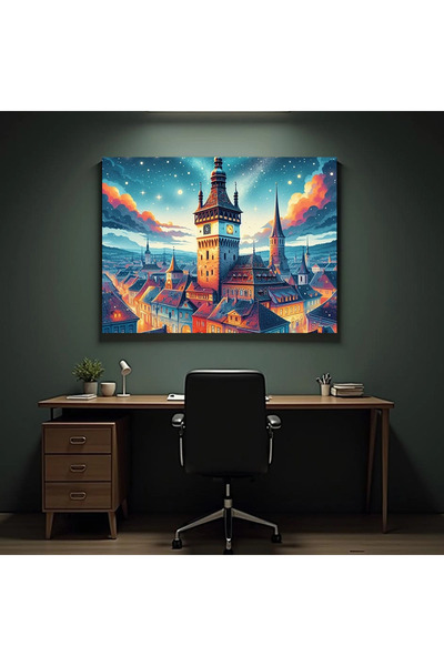 Printees Tablou - Ilustrație cu Turnul cu Ceas - Canvas pe șasiu