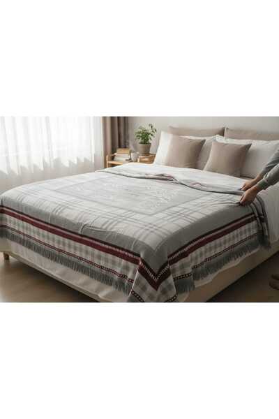 AKSU Tek Kişilik Pamuklu Çam Ağacı Desenli Battaniye / Tv Battaniyesi/ Bloom