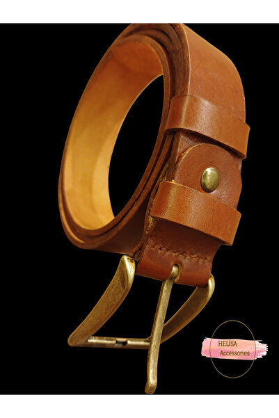 HELİSA ACCESSORİES Genuine Leather Men's Tan Belt - Classic & Casual Belt wit...
