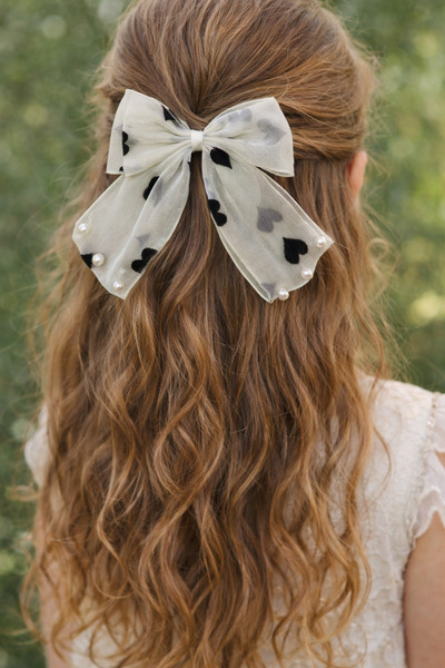 Nisankids Резинка для волосся з серцевим візерунком і перловою бантиком, 1 шт.