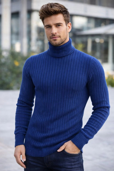 IVORA WEAR Men's Turtleneck Knitted Sweater Cotton Thick Corded Fabric Woven,...
