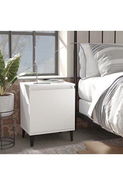 vidaxl Bed Cabinets with Metal Legs White 40x30x50 cm