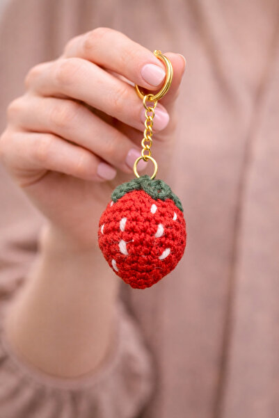 LUXIC CORE Handmade Amigurumi Strawberry Keychain |   Knitted Car Mirror Orna...