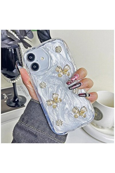 Pro Aksesuar iPhone 17 Compatible Case Butterfly Floral Silicone Case Gold