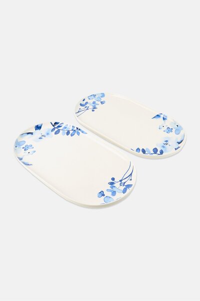 Catherine Malandrino 2 Pieces Printed Oval Plate Set, White