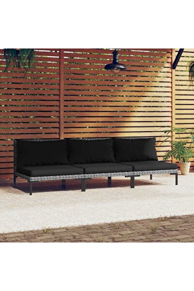 vidaxl طقم كنب حديقة مكون من 3 قطع مع وسائد، نصف دائري، مصنوع من البولي راتان