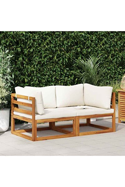 vidaxl كنبة زاوية مكونة من قطعتين مع وسائد، لون أبيض كريمي