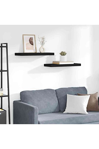 vidaxl Floating Wall Shelves 2 pcs Black 60x23.5x3.8 cm MDF