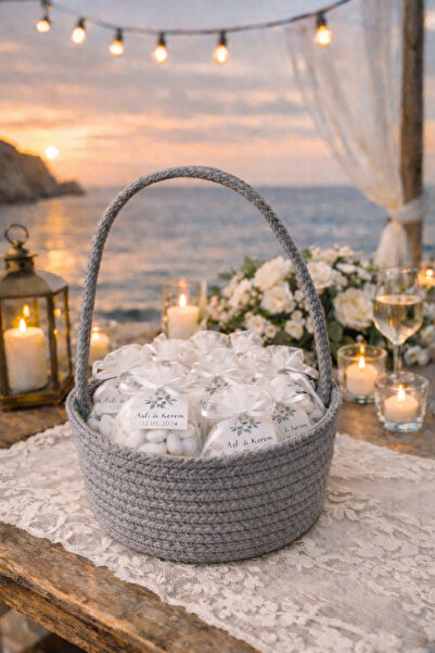 ÖRGÜM Coș de nuntă Coș de promisiuni Coș multifuncțional cu mâner 15x7 Cm