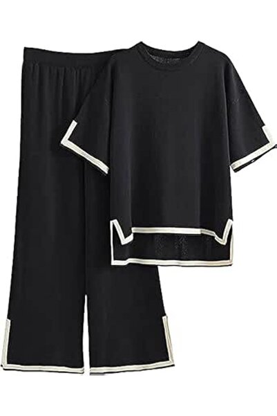 Arabest Women Sweater Set 2 Piece Outfits Short Sleeve Knit Pullover Tops Hig...