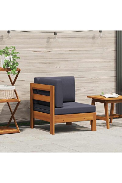 vidaxl كنبة زاوية مع وسائد رمادية داكنة من خشب الأكاسيا الصلب