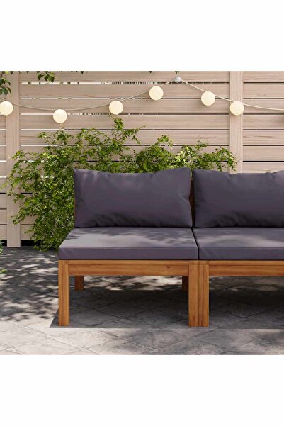 vidaxl كنبة زاوية وسطية مع وسائد رمادية داكنة من خشب الأكاسيا الصلب