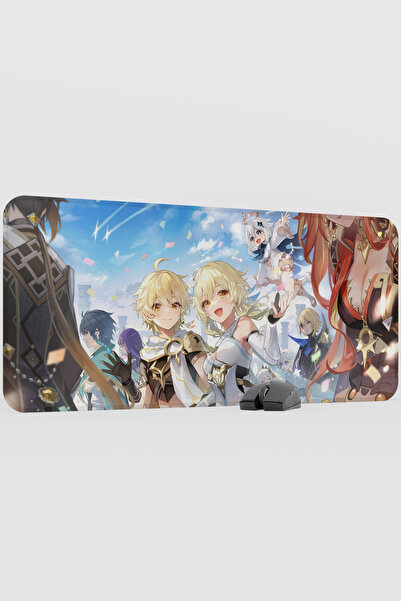 mousepad bastir Aether Lumine Genshin Impact Anime Gacha V3 - 90X40 XXL Gamin...