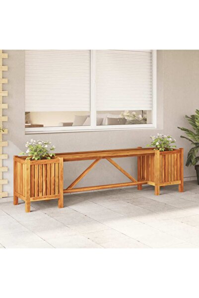 vidaxl مقعد حديقة مع حوضين للزرع، 150×30×40 سم، مصنوع من خشب الأكاسيا الصلب