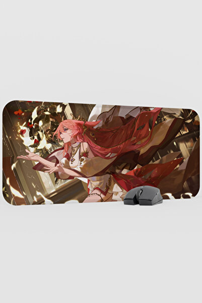mousepad bastir Yae Miko Genshin Impact Anime Gacha V4 - 70X30 XL Gaming Mous...