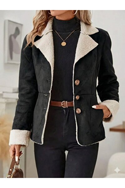 FRESCO SCARFS Women's Long Sleeve Front Buttoned Pocket Detailed Short Suede ...