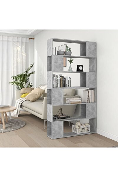 vidaxl خزانة كتب، فاصل للغرف، لون رمادي خرساني، 100×24×188 سم