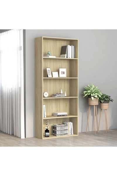vidaxl 5-Tier Book Cabinet Sonoma Oak 80x30x189 cm Engineered Wood