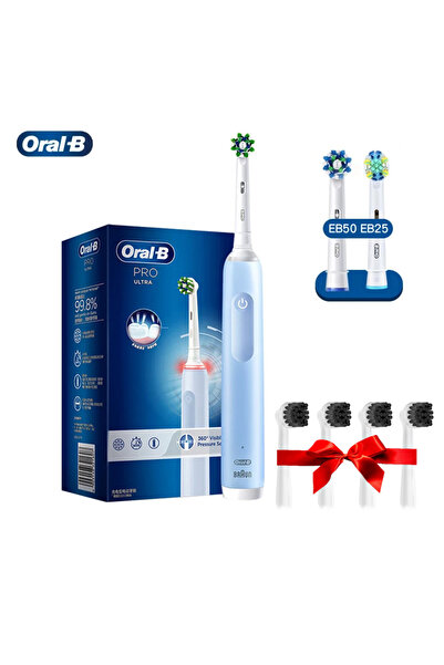 Choice1 blue with heads Oral B Pro 4 Ultra Electric Toothbrush 3D Rotation Re...