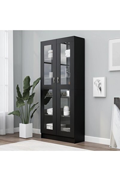 vidaxl خزانة عرض سوداء 82.5 × 30.5 × 185 سم، مصنوعة من الخشب المصنّع