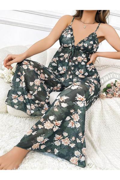 ARONA MDB MdbShop Özel Tasarım Büyük Beden Çiçek Desenli Bol Kesim 2li Pijama...