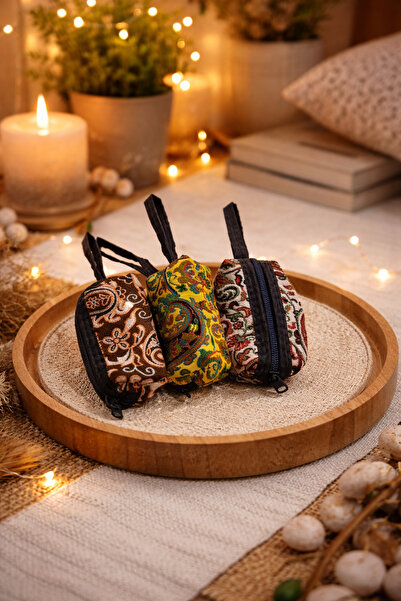 seymenbıçakçılık Handmade Patterned Mini Zippered Fabric Wallet Set of 3 – Co...