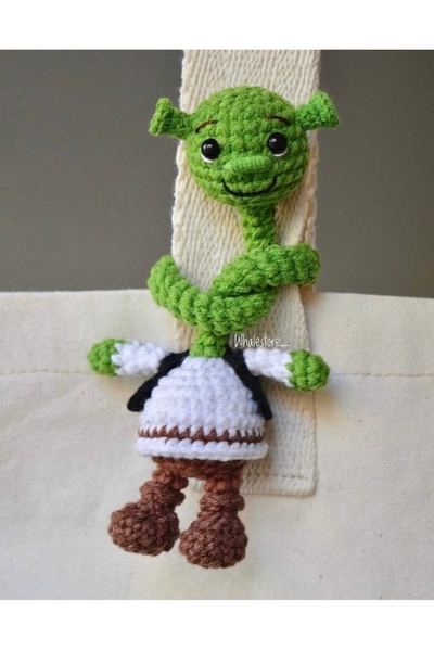 NEVAMATÖLYE Örgü Tasarım Shrek Çanta Aksesuarı ve Anahtarlık - El Emeği Amigu...