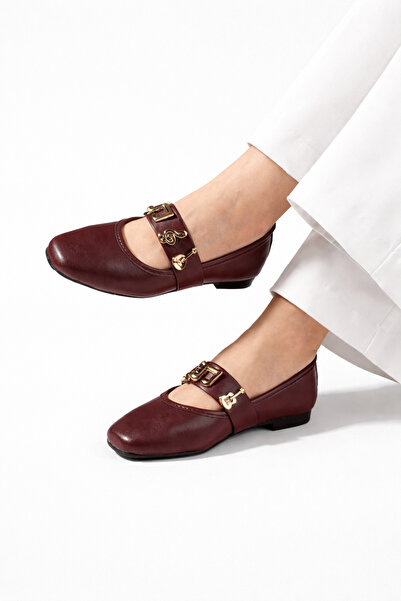 STOCON Melora Women's Ballet Office Shoes Burgundy Skin Gold Note Accessory S...