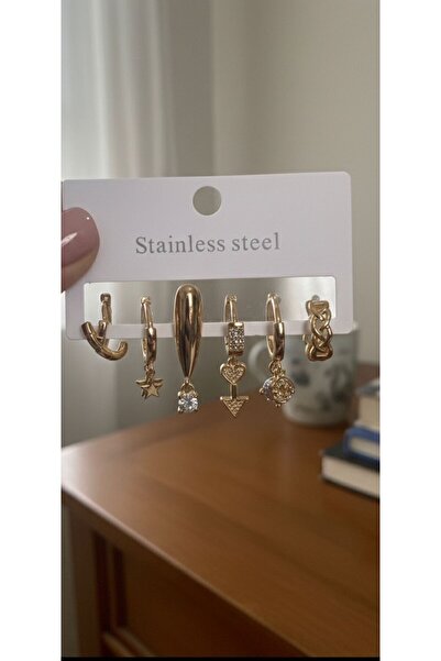 LUXENYA DESİGN Gold Color Stainless Steel Star Heart and Arrow Figured Multip...