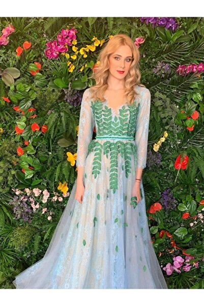 ambar studio Rochie de seară lungă Camina din dantelă, tul și broderie