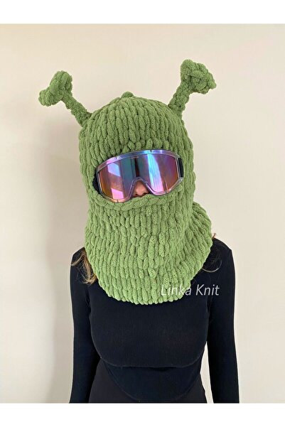 Linka Knit Shrek Snowboard Kask Koruyucu Maske, Soğuktan Koruyan Eğlenceli Ta...