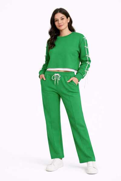 ANATOLIATEKSTILE Women's Two-Piece Tracksuit with Decorative Drawstring – Cro...