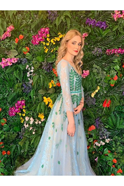 ambar studio Rochie de seară lungă Camina din dantelă, tul și broderie