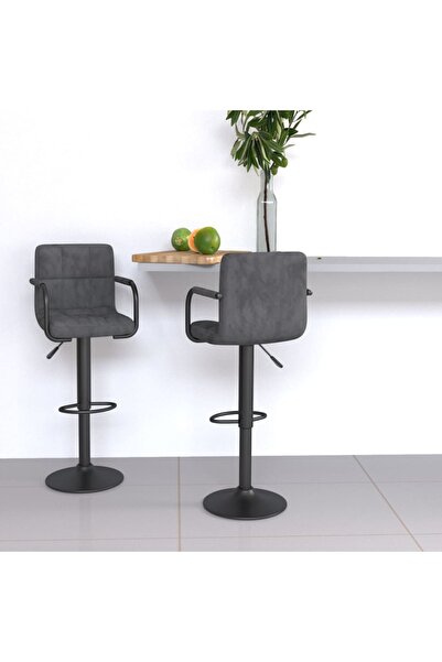 vidaxl كرسيان بار من المخمل الرمادي الداكن